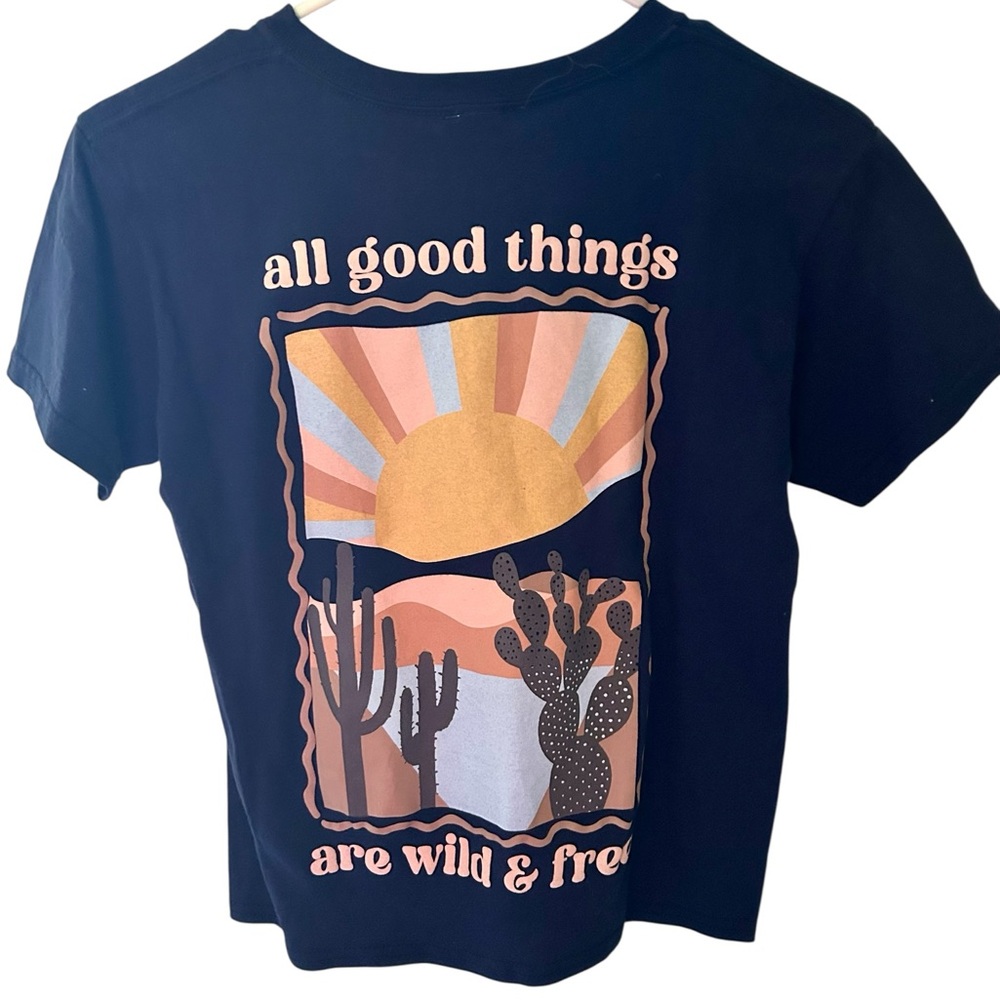 Obsessive Love Juniors Navy Wild And Free Cactus Crop T-shirt